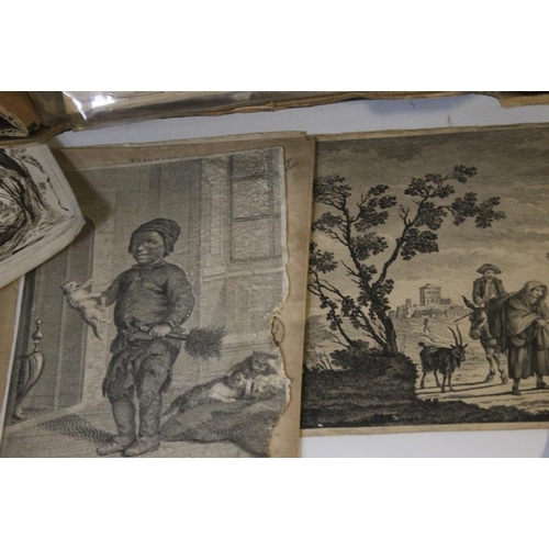 337 - A SMALL BOX OF PRINTS AND ENGRAVINGS to include 'Goodes New Characters No. 3', various old master st... 