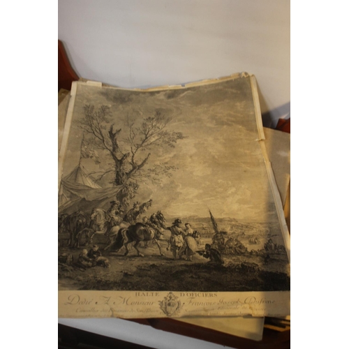 339 - A TRAY OF UNFRAMED ETCHINGS AND ENGRAVINGS, various artists and subjects to include S. Rayner, H. Al... 