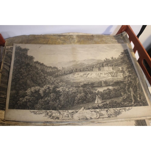 340 - A TRAY OF UNFRAMED ENGRAVINGS, various artists and subjects to include W. Hogarth, Edmund Thomas, G.... 