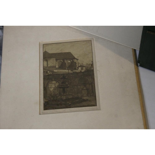 344 - A SMALL TRAY OF UNFRAMED ETCHINGS, PRINTS AND ENGRAVINGS VARIOUS ARTISTS AND SUBJECTS, to include An... 