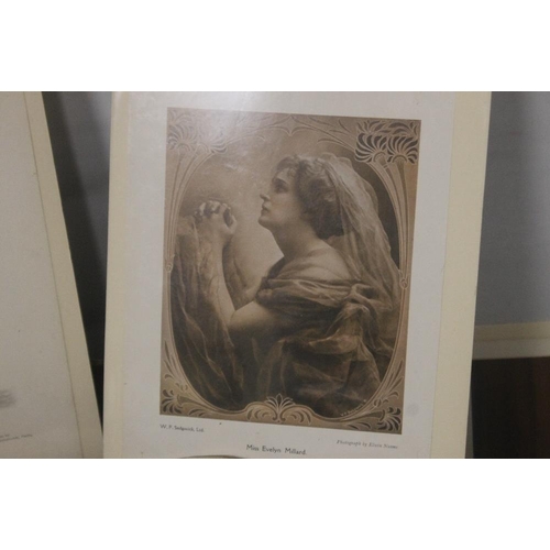 349 - A BOX OF PRINTS ENGRAVINGS AND EPHEMERA to include a drawing possibly by J. H. Dowd