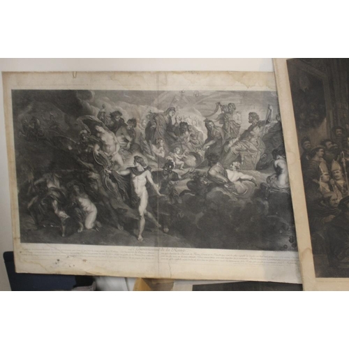 356 - A TRAY OF UNFRAMED ENGRAVINGS ETC. various artists and subjects to include Corregio, D. teniers, D. ... 