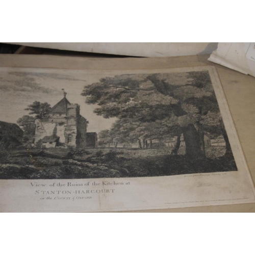 358 - A TRAY OF UNFRAMED ENGRAVINGS AND ETCHINGS ETC., various artists and subjects to include Roelant Sat... 