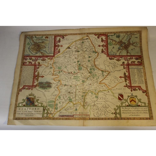 188 - JOHN SPEED MAP OF STAFFORDSHIRE, Bassett & Chiswell, English text on back, later hand colouring, unf... 