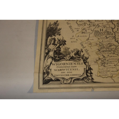 189 - JAN JANSSON MAP OF WARWICKSHIRE AND WORCESTERSHIRE, c.1647, German text on back, uncoloured, unframe... 