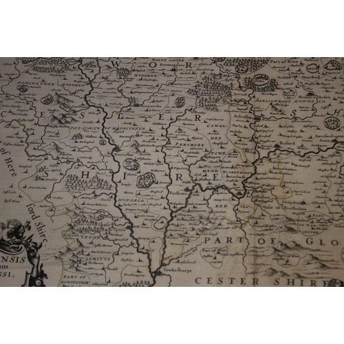 189 - JAN JANSSON MAP OF WARWICKSHIRE AND WORCESTERSHIRE, c.1647, German text on back, uncoloured, unframe... 