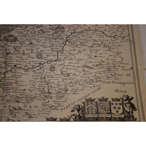 189 - JAN JANSSON MAP OF WARWICKSHIRE AND WORCESTERSHIRE, c.1647, German text on back, uncoloured, unframe... 