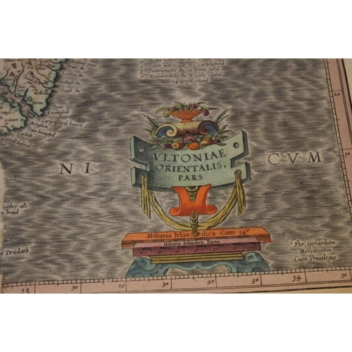 190 - MERCATOR MAP OF EASTERN IRELAND, c.1600, later hand colour, French text on reverse, A/F Condition Re... 