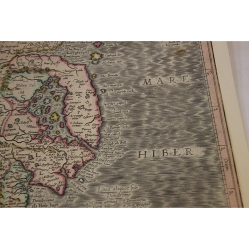 190 - MERCATOR MAP OF EASTERN IRELAND, c.1600, later hand colour, French text on reverse, A/F Condition Re... 