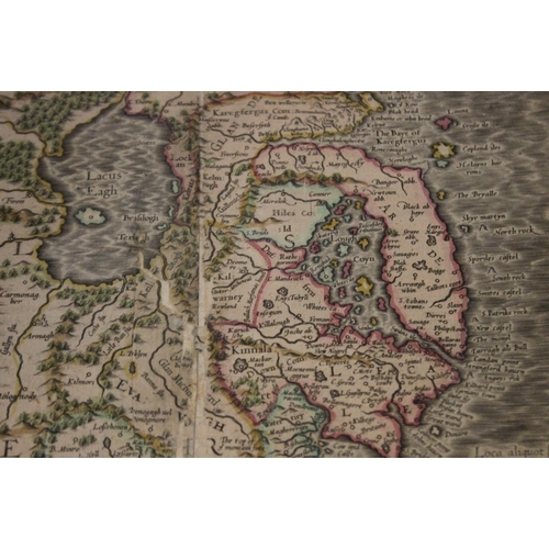 190 - MERCATOR MAP OF EASTERN IRELAND, c.1600, later hand colour, French text on reverse, A/F Condition Re... 