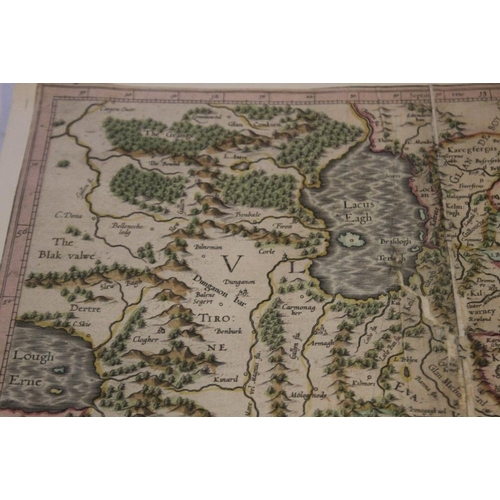 190 - MERCATOR MAP OF EASTERN IRELAND, c.1600, later hand colour, French text on reverse, A/F Condition Re... 