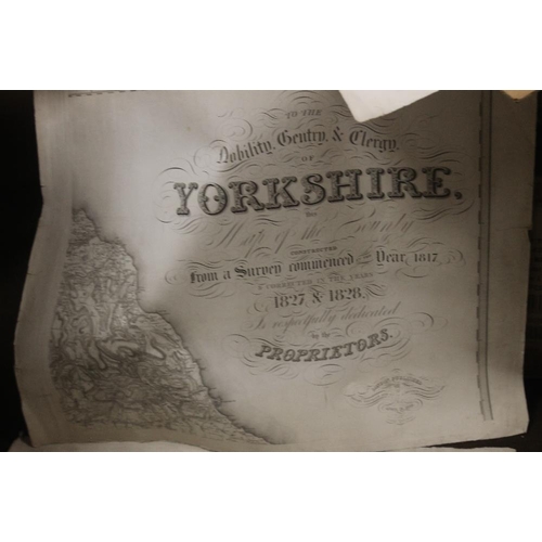 193 - HENRY TEESDALE LARGE SCALE MAP OF YORKSHIRE, 1828, in 9 large separate sections on paper with a view... 