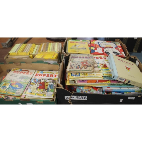 12 - FOUR TRAYS OF RUPERT INTEREST to include 39 yellow Little Bear Library books, 1990s comics, a range ... 