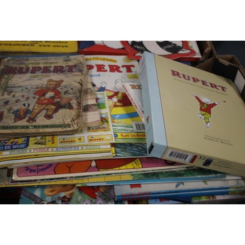 12 - FOUR TRAYS OF RUPERT INTEREST to include 39 yellow Little Bear Library books, 1990s comics, a range ... 