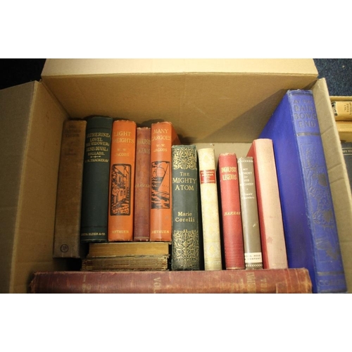 127 - FOUR BOXES OF MISCELLANEOUS BOOKS to include Antiquarian books, classic novels etc.