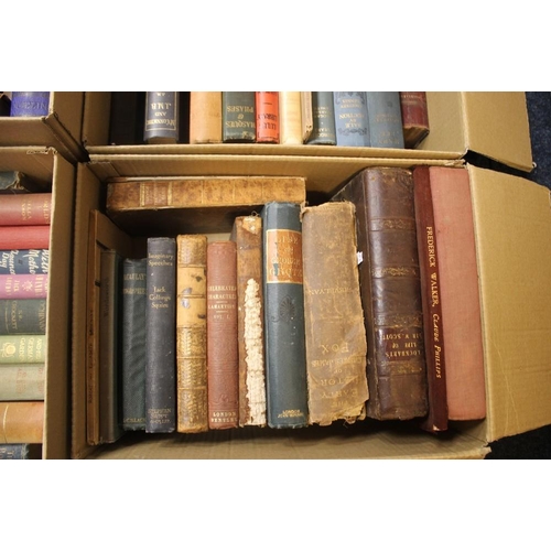 127 - FOUR BOXES OF MISCELLANEOUS BOOKS to include Antiquarian books, classic novels etc.