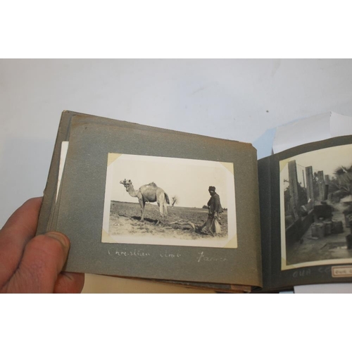 140 - A TRAY OF ANTIQUARIAN BOOKS to include three wood covered middle eastern books, one including photog... 