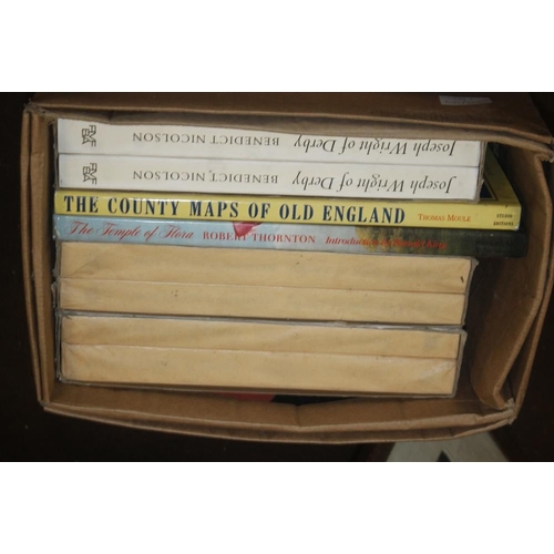 149 - TWO BOXES OF ART AND MAP REFERENCE BOOKS  to include multiple copies of 'Joseph Wright of Derby' by ... 