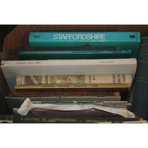 160 - STAFFORDSHIRE INTEREST BOOKS two trays to include 'A History of the North Staffordshire Hounds and C... 