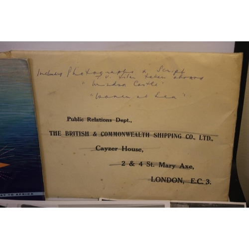 165 - A QUANTITY OF EPHEMERA RELATING TO THE UNION-CASTLE SHIPPING LINE IN THE 1960S, including menus, pho... 