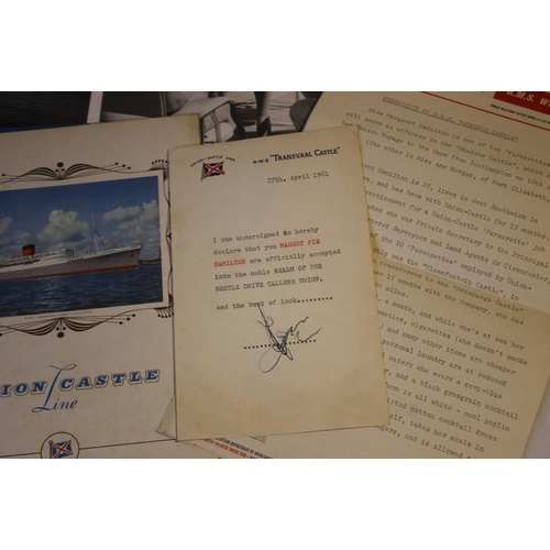 165 - A QUANTITY OF EPHEMERA RELATING TO THE UNION-CASTLE SHIPPING LINE IN THE 1960S, including menus, pho... 