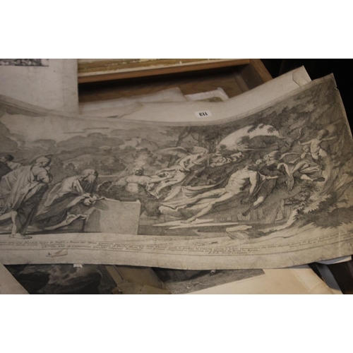 368 - A TRAY OF UNFRAMED ENGRAVINGS ETC., various artists and subjects to include P. Woverman, D. Maclise,... 