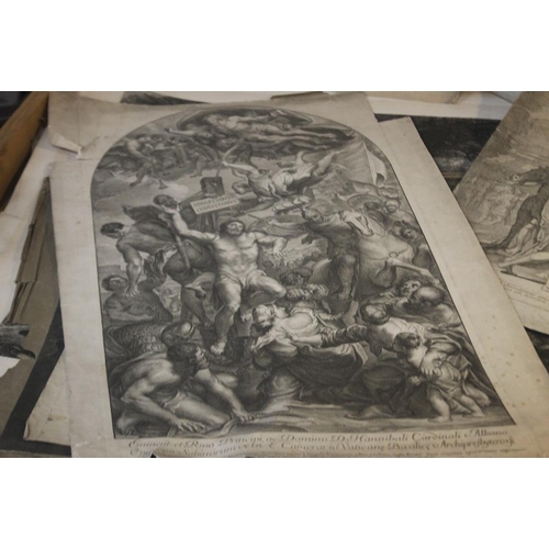 368 - A TRAY OF UNFRAMED ENGRAVINGS ETC., various artists and subjects to include P. Woverman, D. Maclise,... 