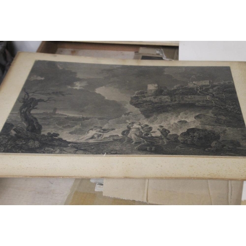 371 - A TRAY OF UNFRAMED ENGRAVINGS ETC., various artists and subjects to include Richard Westall, G. Morl... 