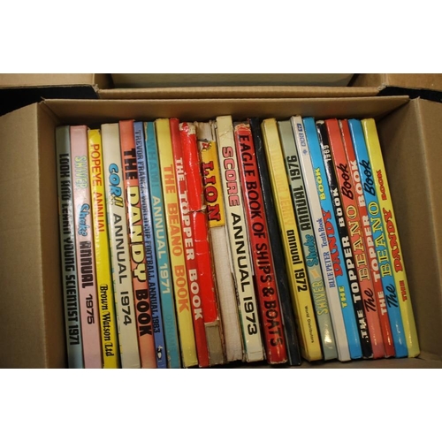 4 - TWO BOXES OF ANNUALS to include Beano, Dandy, Fantastic Four etc. together with a box of mainly 1990... 