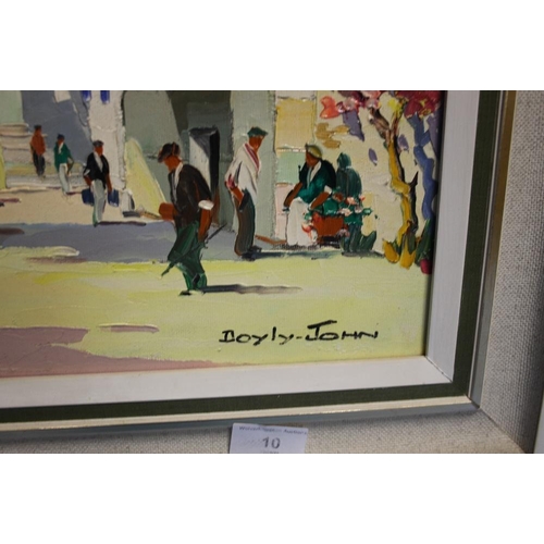 10 - CECIL ROCHFORT DOYLY-JOHN, OIL ON CANVAS, DEPICTING A STREET SCENE WITH FIGURES SIGNED LOWER LEFT. I... 