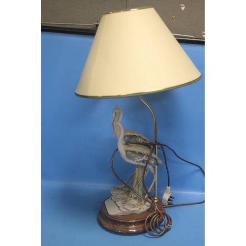 113 - A DECORATIVE TABLE LAMP WITH HERON FIGURES