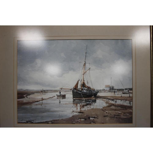 13 - JOHN SUTTON WATERCOLOUR OF BLAKENEY QUAY SIGNED BOTTOM RIGHT 49.5 CM X 40 CM