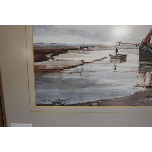 13 - JOHN SUTTON WATERCOLOUR OF BLAKENEY QUAY SIGNED BOTTOM RIGHT 49.5 CM X 40 CM