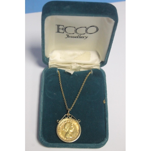 158A - A 1968 FULL SOVEREIGN IN 9CT GOLD PENDANT MOUNT ON CHAIN