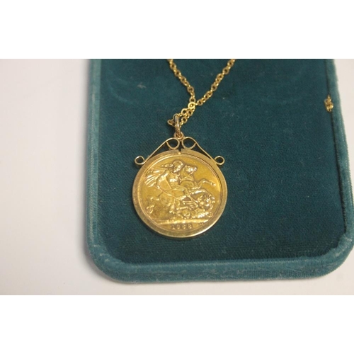 158A - A 1968 FULL SOVEREIGN IN 9CT GOLD PENDANT MOUNT ON CHAIN