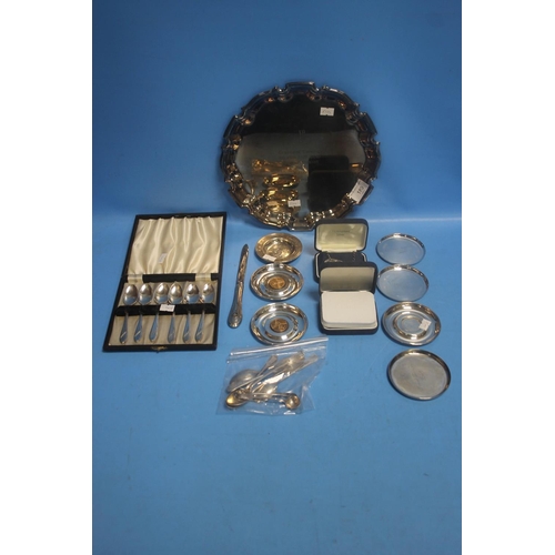 180 - A TRAY OF HALLMARKED SILVER AND WHITE METAL ITEMS