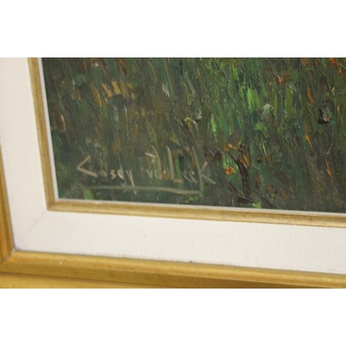 22 - A GILT FRAMED OIL ON CANVAS OF A SOUTH AFRICAN MOUNTAIN SCENE SIGNED BY  CASEY VAN DER LEEK 113 CM X... 