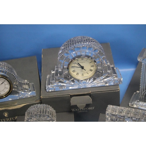 228 - A COLLECTION OF BOXED WATERFORD CRYSTAL GLASS MAINLY CLOCKS