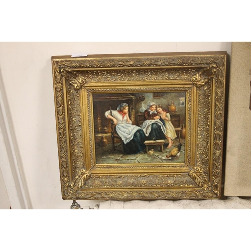 25 - A GILT FRAMED OIL ON BOARD OF A COTTAGE SCENE SIGNED LOWER LEFT 