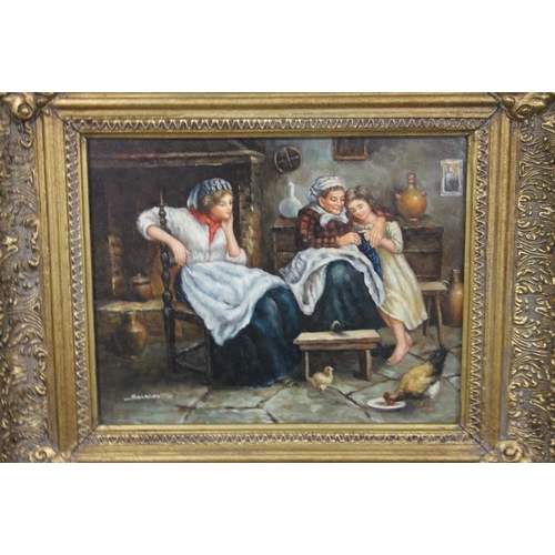 25 - A GILT FRAMED OIL ON BOARD OF A COTTAGE SCENE SIGNED LOWER LEFT 