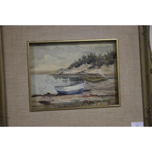 27 - WILLIAM GREEN OIL ON BOARD COASTAL SCENE, SOUTH AFRICAN ARTIST DATED ON REVERSE 1953 48 CM X 41 CM