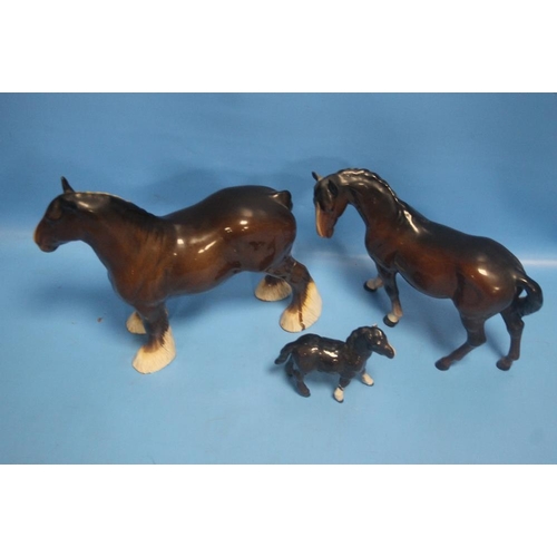 271 - A BESWICK SHIRE HORSE TOGETHER WITH A BESWICK HORSE AND AND FOALCondition Report:SHIRE HORSE HAS HAD... 