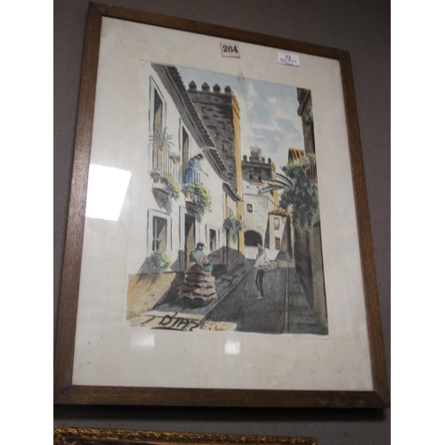 3 - A FRAMED AND GLAZED STREET SCENE SIGNED 