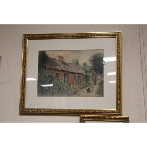 30 - A GILT FRAMED WATERCOLOUR OF A COTTAGE 54 CM X 43 CM