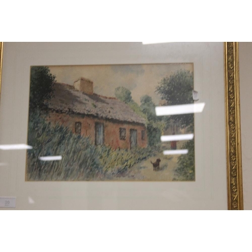 30 - A GILT FRAMED WATERCOLOUR OF A COTTAGE 54 CM X 43 CM