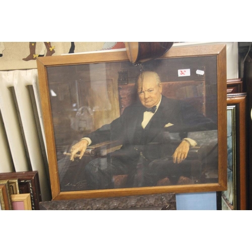 32 - A QUANTITY OF PICTURES AND PRINTS TO INCLUDE ONE OF SIR WINSTON CHURCHILL