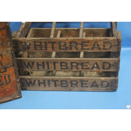 329 - TWO VINTAGE WOODEN BOTTLE CRATES FOR WHITBREAD AND CORONA (2)