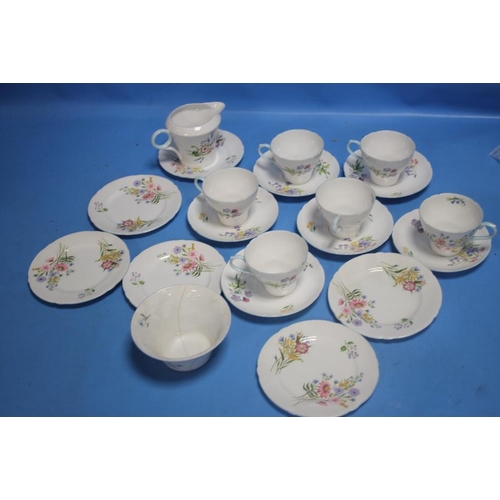 330 - ONE TRAY OF A PART SHELLEY TEA SERVICE (BOWL BROKEN BUT REPAIRED)