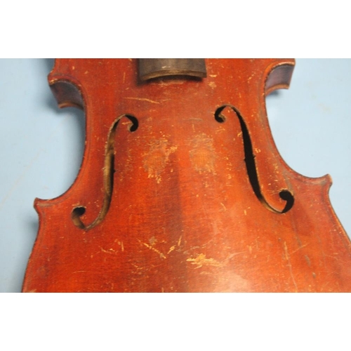 345 - AN ANTIQUE VIOLIN AND BOW A/F