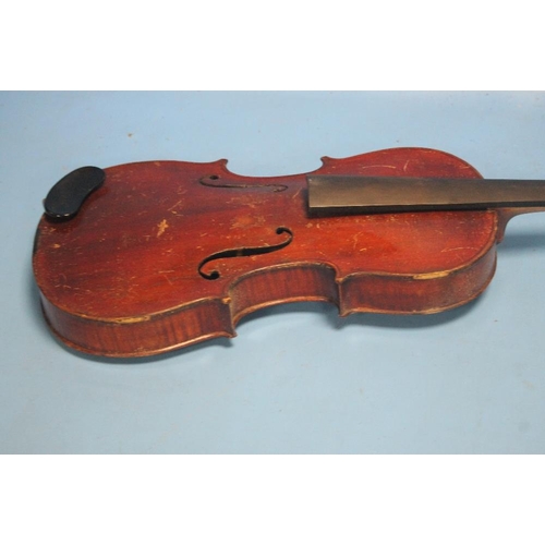 345 - AN ANTIQUE VIOLIN AND BOW A/F